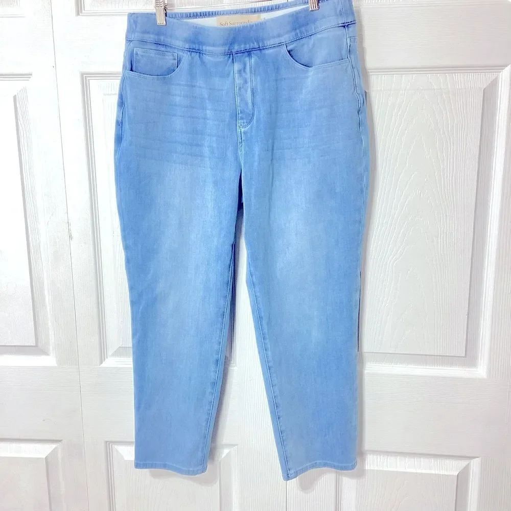 Soft Surroundings Pull On Jeans L Light Wash High Rise Straight